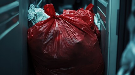 Nfectious waste must be disposed of in the trash bag and red, waste infections in hospitals, shows a lot of medical waste.infectious wastes in red bag.