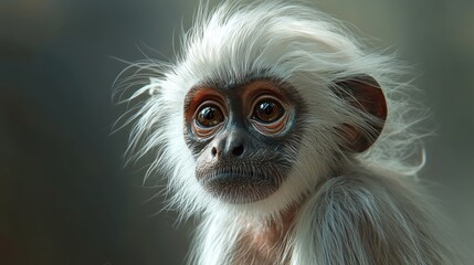 Fototapeta premium Adorable baby monkey portrait, zoo enclosure, soft background, wildlife conservation