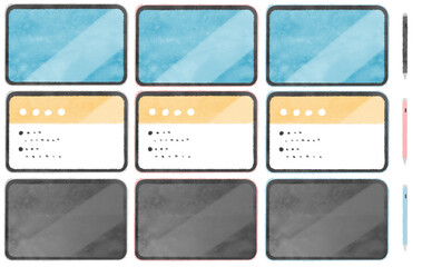 水彩風のテクスチャーのあるタブレットとタッチペンのイラストセット