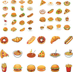colorful cartoon food icons vibrant illustrations