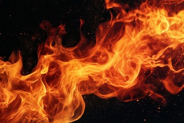 Fiery flames in motion against a dark background