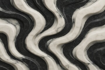 Marble Wave Pattern: A mesmerizing display of contrasting black and white marble, intricately carved to form a fluid wave pattern that exudes elegance and artistic flair.