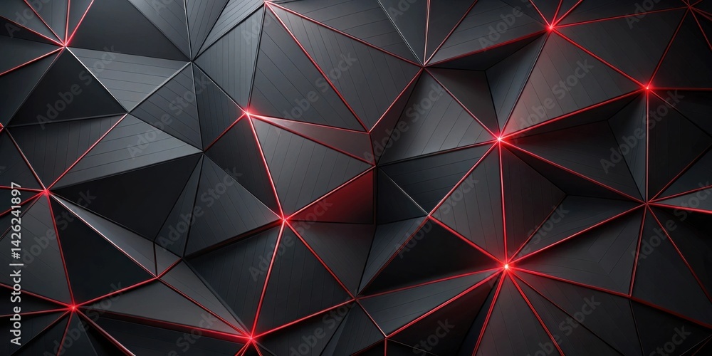 Poster abstract dark gray polygonal background with red accents