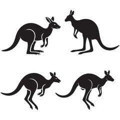 Kangaroo vector set silhouette illustration running in nature