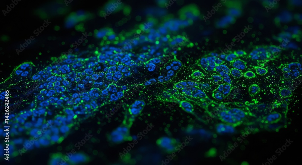 Aufkleber cellular structures illuminated - microscopic view of vibrant cellular patterns, symbolizing life, g