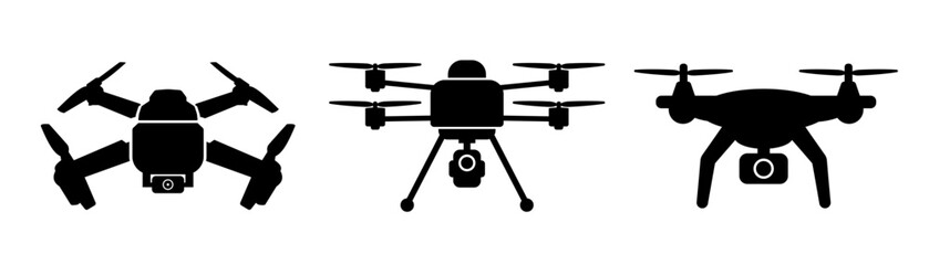 Drone icon. Quadcopter with action camera.  Drone icons set. Photo and video drones.