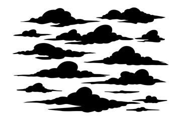 Collection of black clouds silhouettes