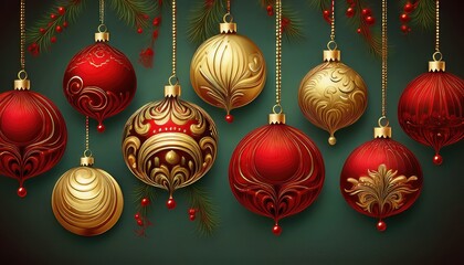Vibrant Red and Gold Christmas Tree Baubles Illuminating the Winter Scene with Festive Cheer and Warmth