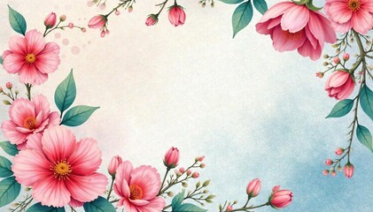 Naklejka premium Delicate watercolor floral pattern on textured paper , white, blue