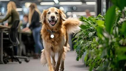 Happy dog in modern office