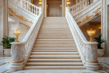 Elegant marble staircase with ornate details in a lavish interior during daytime