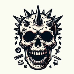 skull vector illustration with punk hair 