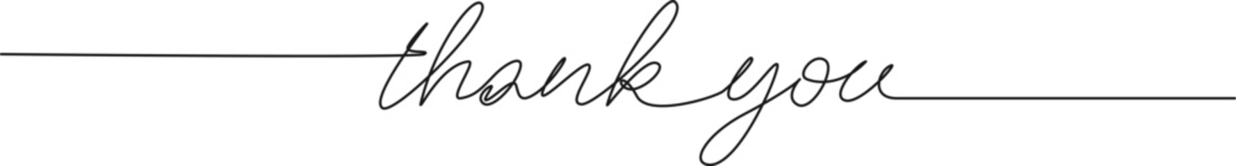 continuous single line drawing of phrase thank you, line art vector illustration