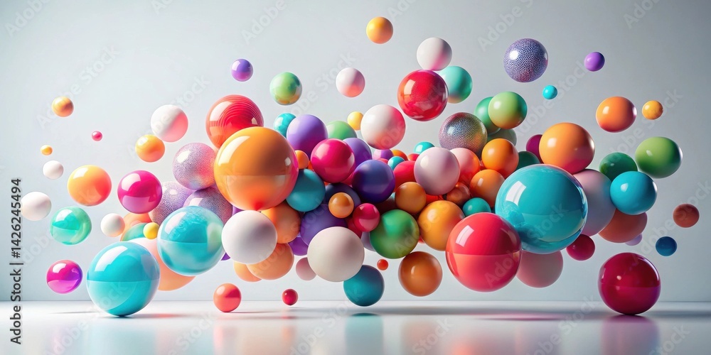 Aufkleber a vibrant collection of glossy spheres in a multitude of colors floats dynamically in a minimalist s