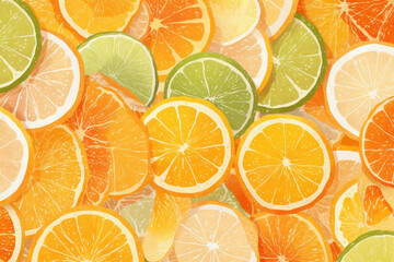 Obraz premium Citrus seamless background vector: Fresh oranges and lemons arranged in a pattern, vibrant and colorful display for design projects or wallpaper.