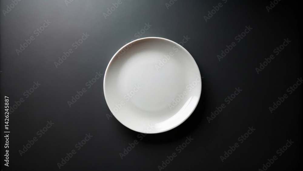 Aufkleber a single empty white plate on a dark surface, ready for a meal or presentation