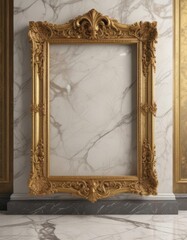 Ornate gold frame on veined marble; luxury interior ,  premium,  reflection,  aesthetic
