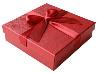 Obraz premium Elegant Red Gift Box with Satin Ribbon Isolated on Transparent Background