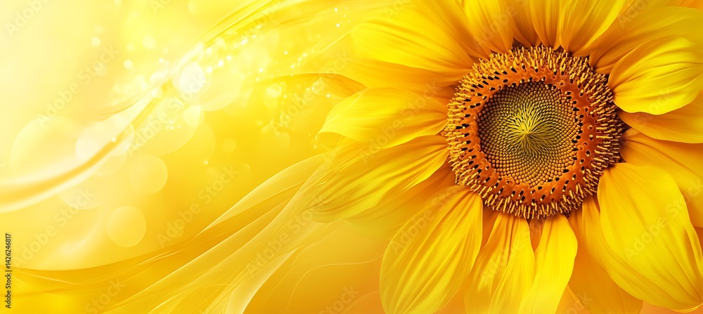 Poster bright sunflower yellow abstract background with flowing curved patterns and vibrant dynamic lines