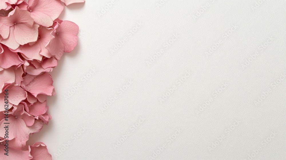 Leinwandbilder close-up view of soft pink daisy petals arranged in a spiral on a textured white surface, providing 