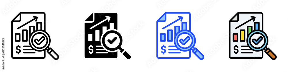 Poster inspection icon set with multiple style collection