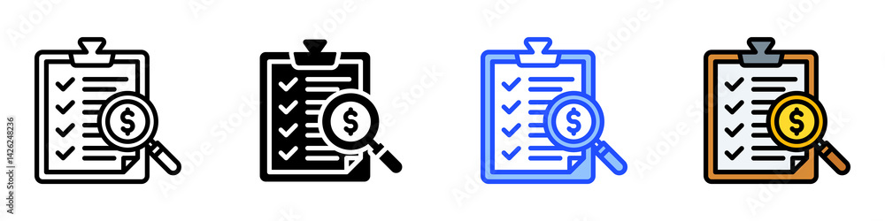 Poster financial audit icon set with multiple style collection