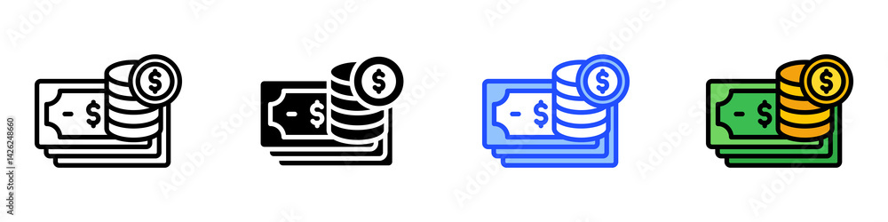 Poster earning icon set with multiple style collection