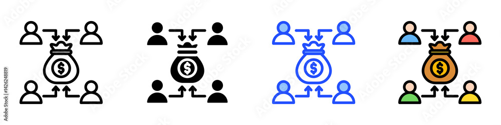 Poster venture icon set with multiple style collection