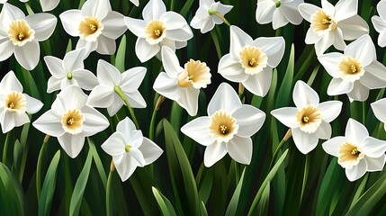 White Daffodils Spring Meadow.
