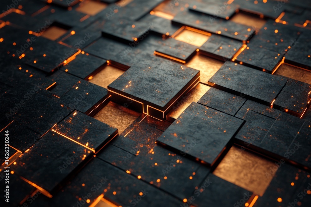 Aufkleber Abstract representation of glowing tiles on a textured surface creating an intricate design