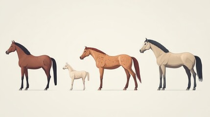 An illustrated chart depicting the growth of a horse from foal to mature adult, with a smooth, modern design and easy-to-read growth metrics