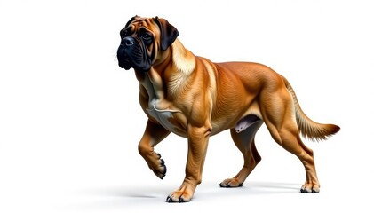 Obraz premium Majestic Mastiff, powerful stance, white background, large, coat, studio photography