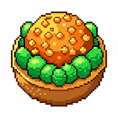 Obraz premium Retro Pixel Art Burger with Lettuce Pixelated 8 Bit Fast Food Art