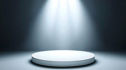 Spotlight on empty round stage, dark background. Product display