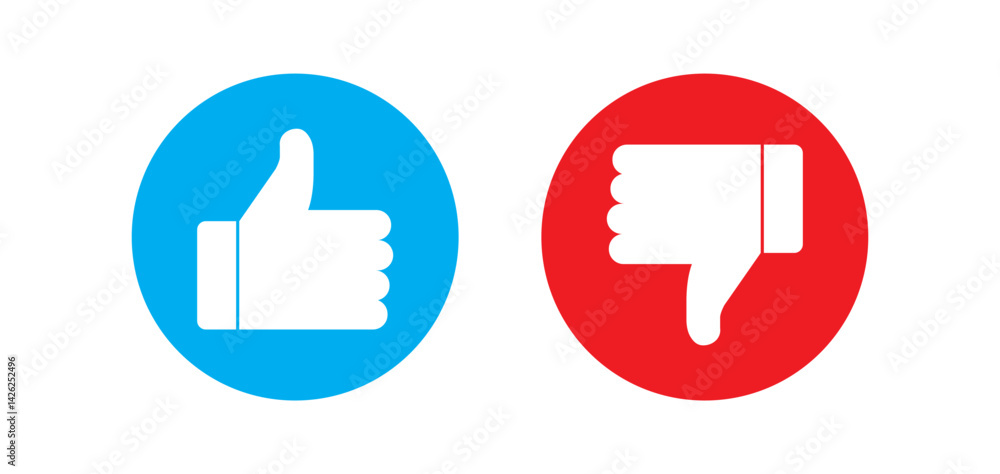Poster like and unlike button. yes or no finger. positive negative mark symbol. thumbs up and down isolated