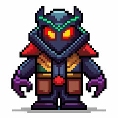 Fototapeta premium Pixel Art Alien Warrior with Glowing Eyes and Futuristic Armor