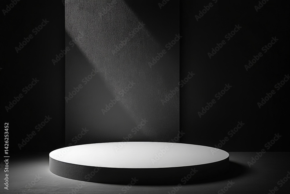 Fototapete minimalist stage design in a dark studio emphasizing light and shadow during an artistic presentatio