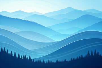Gradient blue abstract background with smooth curves and soft lighting. (Background)