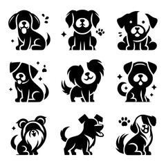 Various simple black dog icon illustrations