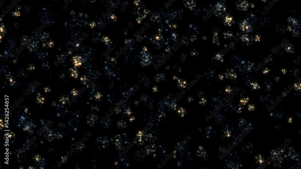 Poster loop glow crystal ball particles fire flow up animation on black abstract background. 4k 3d animatio