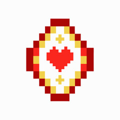 Pixelated Heart with Crosses and Geometric Patterns on White Background