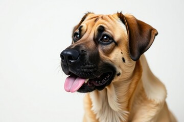 Obraz premium Single mastiff, alert expression, pure white backdrop, dog breed, canine
