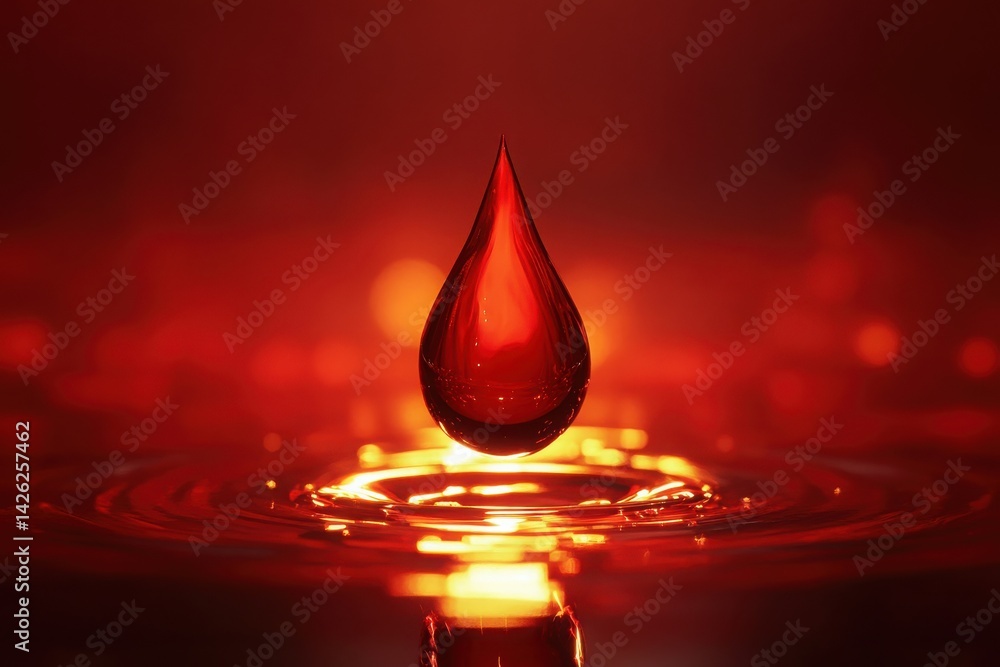 Poster curving fluid drop element on a glowing light backdrop