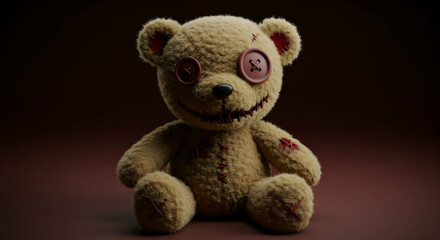 Creepy Cute Teddy Bear Worn Button Eyed Toy Childhood Horror Spooky Scary Halloween Macabre Dark
