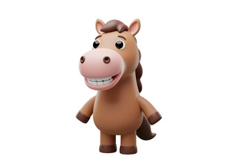Naklejka premium Happy Cute horse Cartoon is a cheerful Character smiling 3d render isolated on a white background