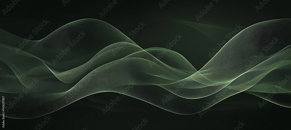 Poster elegant geometric abstract background with smooth olive green waves flowing across a digitally rende