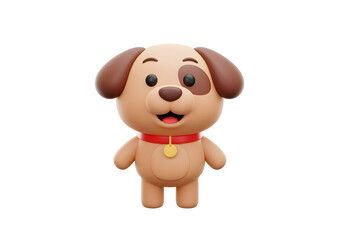 Happy Cute Dog Cartoon is a cheerful Character smiling 3d render isolated on a white background