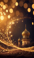 Obraz premium Abstract Golden Bokeh Lights on Dark Festive Background 