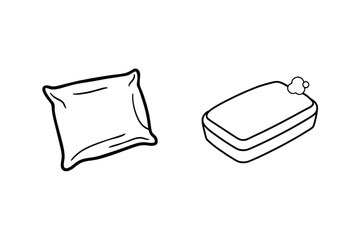 Simple Line Art Illustration Of Pillow And Soap For Hygiene And Comfort
