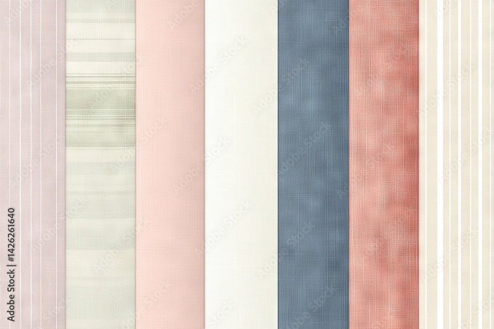 Aufkleber Colorful fabric texture patterns displayed on a wall in a design studio showcasing various styles and hues of textile design